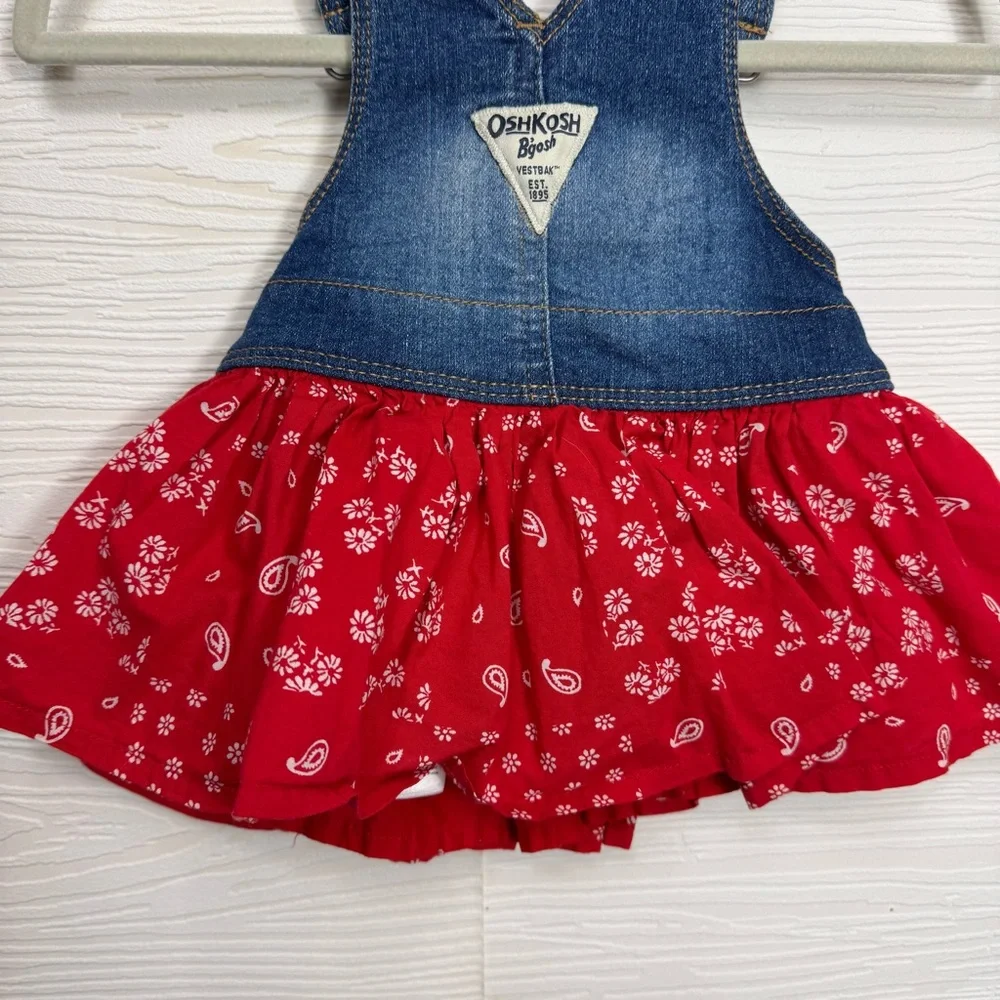 OshKosh B'gosh Blue Denim and Red Floral Skirt Dress